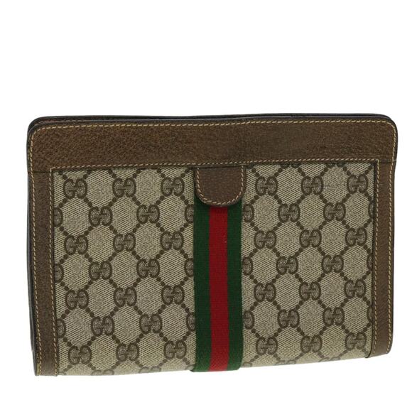 GUCCI GG Canvas Web Sherry Line Clutch Bag Beige Red Green - Picture 1 of 16